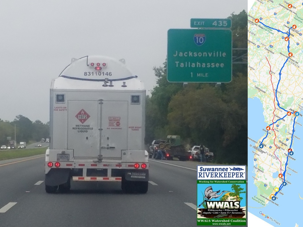 [LNG tanker truck on I-75 turning onto I-10 for Jacksonville, LNG export map by WWALS]