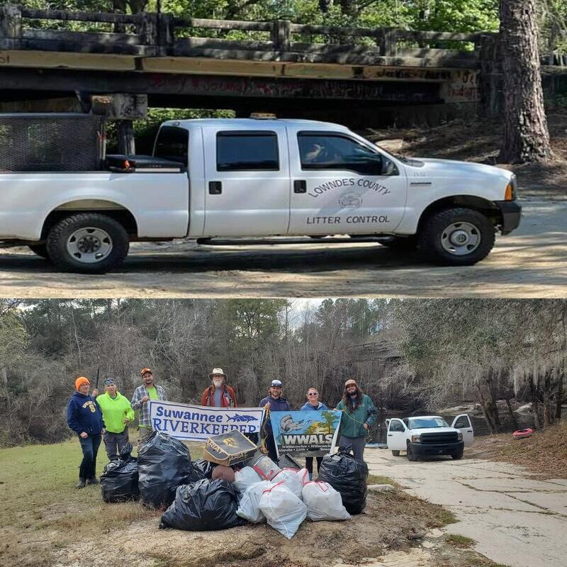 [Clyattville-Nankin Boat Ramp: Lowndes County Litter Control 2021-06-10 (Photo: Bobby McKenzie) and WWALS cleanup 2022-12-17 (Photo: Gretchen Quarterman)]
